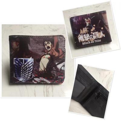 China Waterproof Hot Anime Attack on Titan Short PU Wallet Student Coin Leather Cartoon Purse Anime Wallet for sale