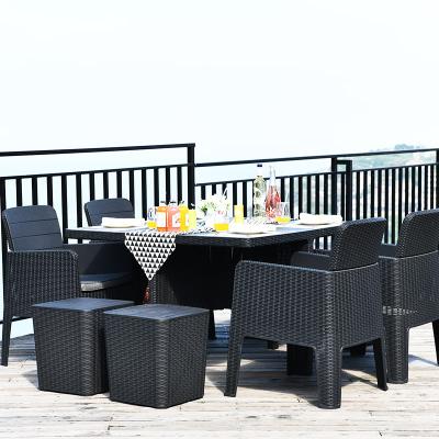 China Plastic Dining Table 8 Seater Rattan Outdoor Furniture Garden Patio Table Set Dining Cube Set for sale