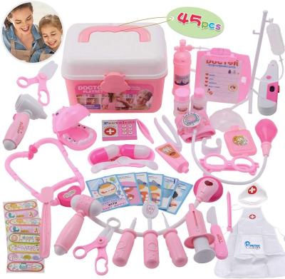 China Pretend Play Toy Set 45 Pieces Doctor Educational Pretend Play Toy Set Dentist Medical Kit with Storage Box and Lights and Sounds for Girls Boys for sale