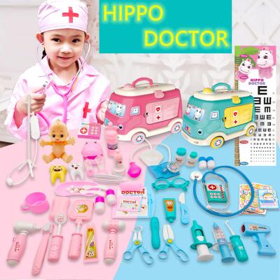 China Pretend Play Toy Set Indoor Role Play Tool Kit Doctor Kit Toys Children Hippo Dental Ambulance Hot Selling Plastic Children Set Toys Play Set for sale