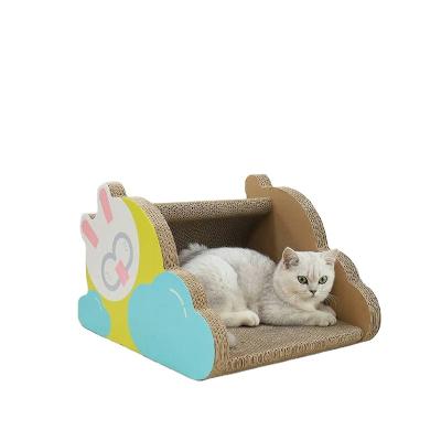 China Sustainable Rabbit Shape Wrinkled Paper Cat Scratch Board Cat Bed Cat Nest for sale