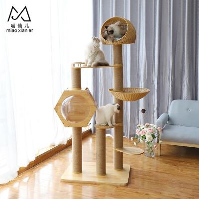 China Viable Style Cat Furniture Cat Tree Luxury Cat Tree Wooden House Minimalism Workmanship for sale