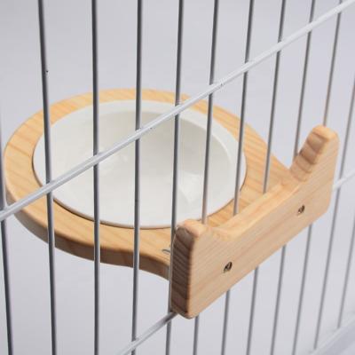 China Ceramic Pet Cat Hanging Bowl Suspended Food Wooden Viable Bowl Hung On Pet Cage for sale