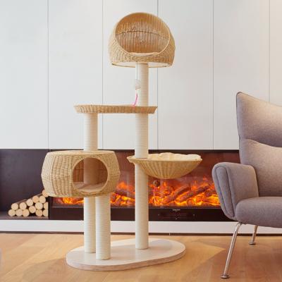 China Large Breathable Cute Furniture Cat Tree House Scratcher Post Pet Bed Play Cat Tower Condo With Storage Cabinet for sale