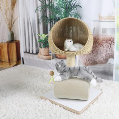 China Luxury Pet Cat Tree Condo Cat Climbing Tree House Tower Custom Made Rattan Woven Pet Bed Breathable for sale