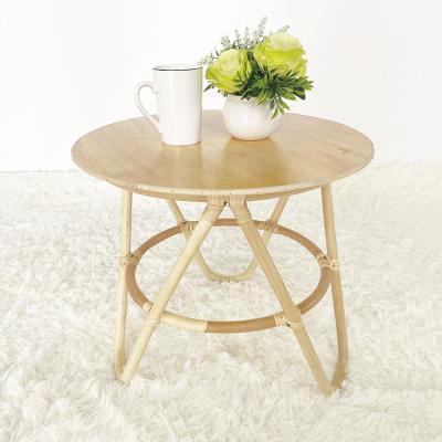 China Viable Round Rattan Top Frame Solid Wood Furniture Living Room Tea Coffee Table Rattan Side Table For Home Decor for sale