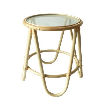 China Sustainable Handmade Premium Natural Glass Side Rattan Home Furniture Home Furniture Round Rattan Coffee Tea Table for sale