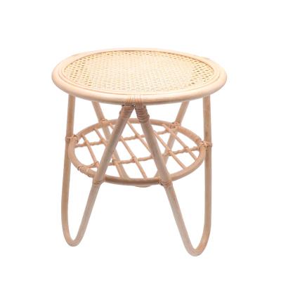 China Sustainable Outdoor Furniture Natural Indoor Garden Rattan Round Table Rattan Coffee Tea Side Table for sale