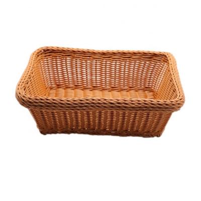 China Sustainable PP Plastic Rattan Hand Plastic Rectangle Storage Basket Weaving Tray for sale