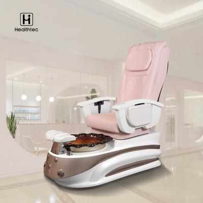 China Luxury Pink Fiberglass Spa Pedicure Chair On Platforms Chairs For Pedicure Chair Foot Spa for sale