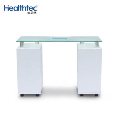 China Modern White Manicure Table With Glass Top And Dust Collector For Spa Salon for sale