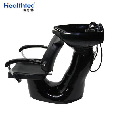 China Healthtec Modern Salon Furniture Shampoo Chairs Set Fiberglass 1pc/2 Ctn Electronic Hair Salon Shampoo Bowl Modern Ceramic Black for sale