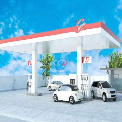 China Moderne staalconstructie tankstation geprefabriceerde staalruimte truss Te koop