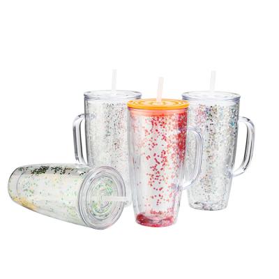 China Wholesale viable 24oz bpa free double 24oz wall insulated tumbler cups sparkle acrylic plastic tumbler with handle straw for sale