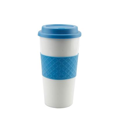 China Viable Factory Custom OEM 16OZ Recycle Custom Logo BPA Free Plastic Double Wall Travel Coffee Mug With Lid for sale