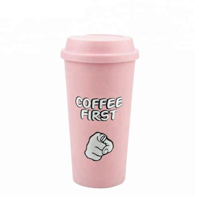 China Custom Made Pink 16oz PP Logo BPA Free Plastic Reusable Coffee Cup Factory 16OZ Plastic Reusable Mug With Lid for sale