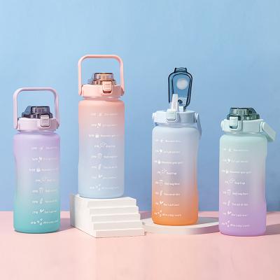 China Viable in 2000ml Gradient Running Plastic Sports Girls Fashion Motivational Water Bottles with Time Marker for sale