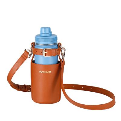 China Waterproof Custom Logo PU Sleeve Bottle Bag Pouch Holder Water Bottle Carrier With Strap for sale