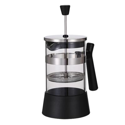 China 600ml Viable Modern Design High Borosilicate Glass And Black Plastic French Press Coffee Maker Coffee Plunger With Handle for sale