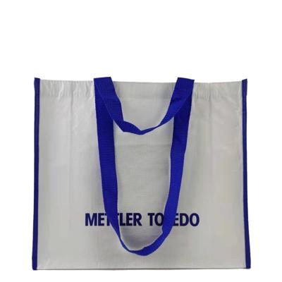 China PP Woven Tote Bag Handled RPET Coated Foldable Recyclable Logo Printed Tote Shopping Bag for sale