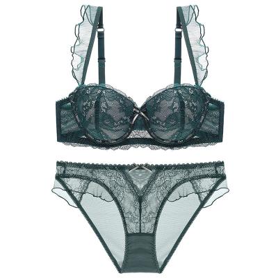 China Hot Selling Women's Underwear Pump Set Sexy Lace Droship Fat Women Gathered Front Buckle Bra And Butterfly Brief Sets Set for sale