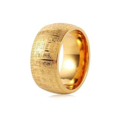 China Religious Custom Jewelry Stainless Steel Ring Buddhist Gold Ring Holy Scripture Ring Charms Jewelry Accessories for sale