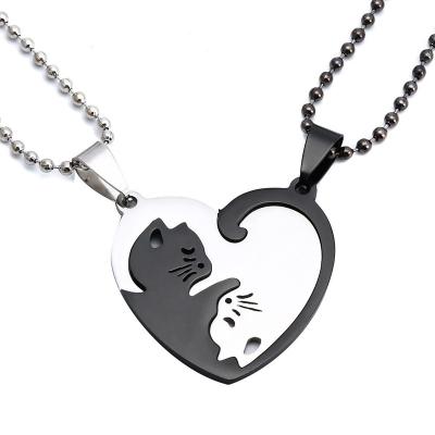 China CLASSIC Wholesale Cat Jewelry Manufacturers Heart Shaped Cat Pendant With Stainless Steel Necklace Couples Pendant for sale