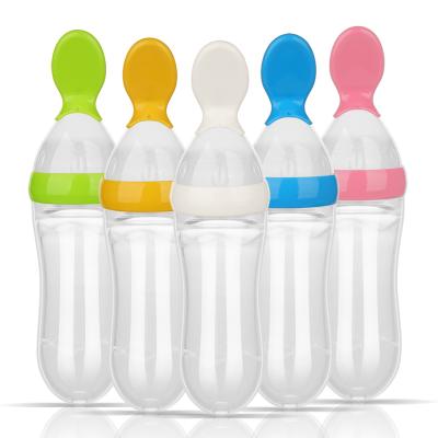 China BPA Free China Supplier Silicone Baby Squeeze Spoon Baby Feeder Rice Cereal Bottle for sale