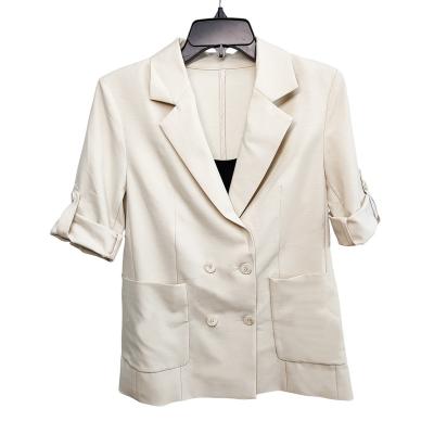 China Waterproof Notched Khaki Color Women Single Breasted Casual Blazer Three Quarter Collar Sleeve for sale