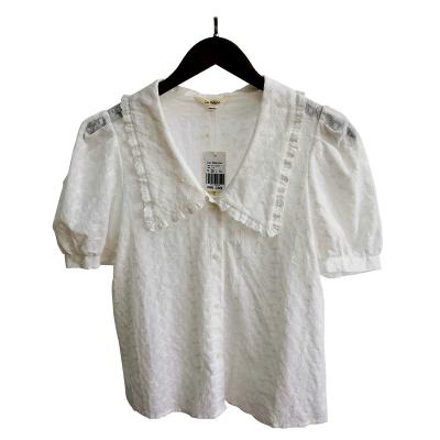 China Eason Hotsale Anti-wrinkle Cotton T-shirt Women V-Neck Short Sleeve White Embroidered 100% Casual T-shirt for sale