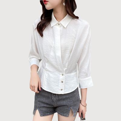 China Anti-wrinkle Eason Hot Selling Lightweight Women T-shirts Three Quarter Sleeve O-neck Summer White Shirt for sale