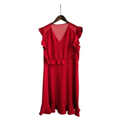 China Anti-static Hot Selling Ladies Wine Red Long V-neck Dress Breathable Pleated Skirt High End Dress for sale