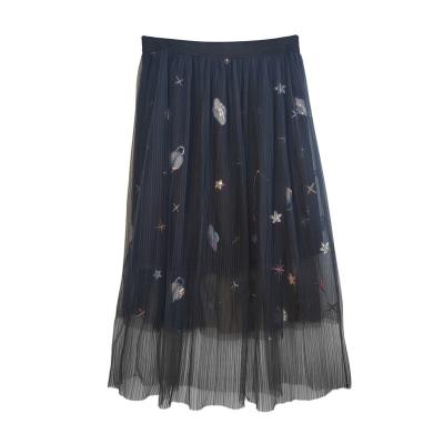 China New Breathable Star Embroidery Black Mesh Skirt A Word Skirt for sale