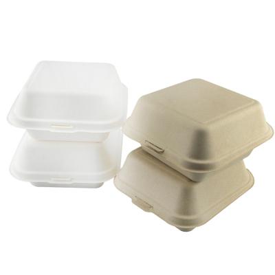 China Biodegradable Disposable Hamburger Pulp Sugarcane Bagasse Clamshell Box Takeout Container for sale