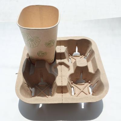 China Custom 4 Cup Holders Corrugated Universal Paper Biodegradable For Square Drinking Beverage Cups, Espresso, Juice, Milk Tea, Bubble Tea for sale