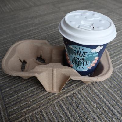 China China 100% Disposable Biodegradable Disposable Molded Corrugated Pulp Two Cup Holders For Takeout Drink Cups for sale