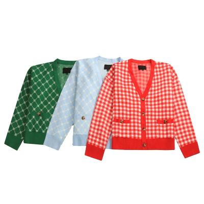 China Anti-wrinkle newcomer hot fashion women' red green cardigan women sweater for christmas and new year anti pilling knit cardigan for sale