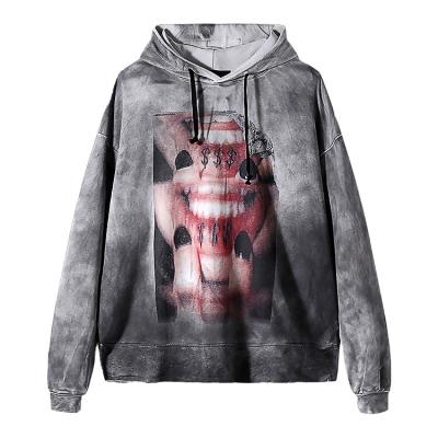 China Anti-wrinkle Fashion Acid Wash High Quality Black Sweatshirt Printed Link Dye Hoodie for sale