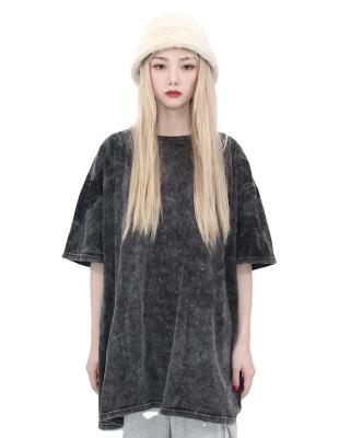 China Sustainable Street Wear Oversized Fashion Vintage Wash To Custom Design T Shirt Women for sale