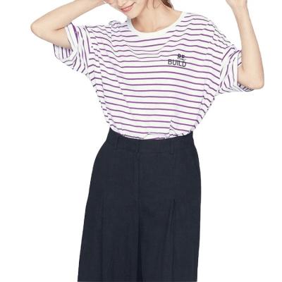 China OEM Factory Wholesale Cotton Shorts Multi Color Sleeve Women Tight 100% Stripe T-shirts for sale