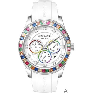 China Auto Date HS-3206s 40mm Latest Logo Women Coloful Stone Custom Quartz Watches With Zircon Chronograph Ladies Luxury for sale