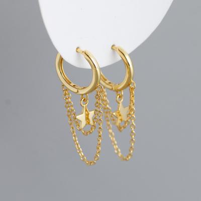 China Environmental Friendly High Quality Gold Plated 2022 925 Sterling Silver Chain Statement Tassel Star Earrings for sale