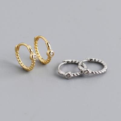 China Korea Environmental Friendly Gold Plated Twisted Rope With Bling Diamond 925 Ear Cuff Different Types Of Silver Loop Earrings for sale