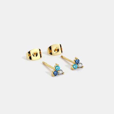 China Eco-Friendly Hypoallergenic Gold Plated 925 Mini Silver Blue Gradient Zircon Needle Studs Earrings Women 2022 for sale