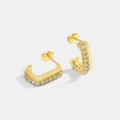 China Wholesale Environment Friendly Gold Plated Cavity Double Layer Short Zirconia Earrings With 925 Silver Needle Bridal Earrings for sale