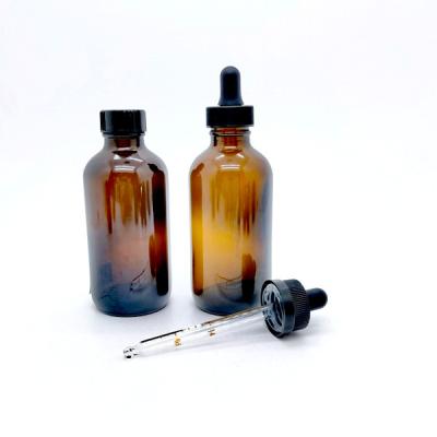 China Amber Boston liquid container around 60ml 1oz 2oz 4oz glass dropper bottles for essential oil with measured glass dropper for sale