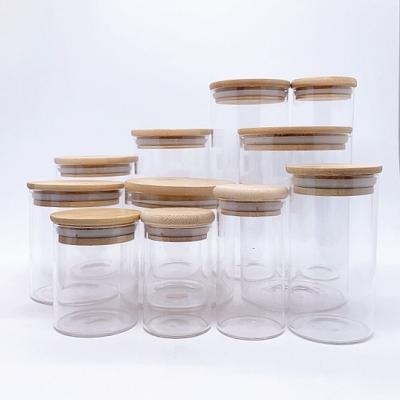 China Glass Freshness Keeping Containers Small With Lids Storage Glass Jars For Pantry Glass Canisters With Bamboo Lids for sale