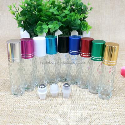 China 5ml 10ml 15ml 10ml Cosmetic Portable Transparent Travel Bottle W/stainless Rollerball Bottle W/stainless Thick Glass Steel White Screw Cap for sale