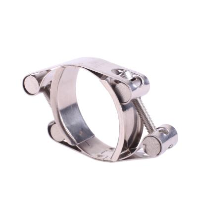 China Stainless Steel or Galvanized Iron Stainless Steel Double Bolt High Pressure Double Band Pipe Clamp for sale