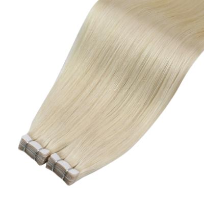 China Moresoo #60 Platinum Straight Blonde Best Price Tape Hair Extensions Wholesale Invisible Tape In Raw Hair for sale